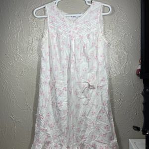 Lewis Frimel White‎ Pintuck Front Floral Lace Trim Cotton Nightgown Womens Sz S